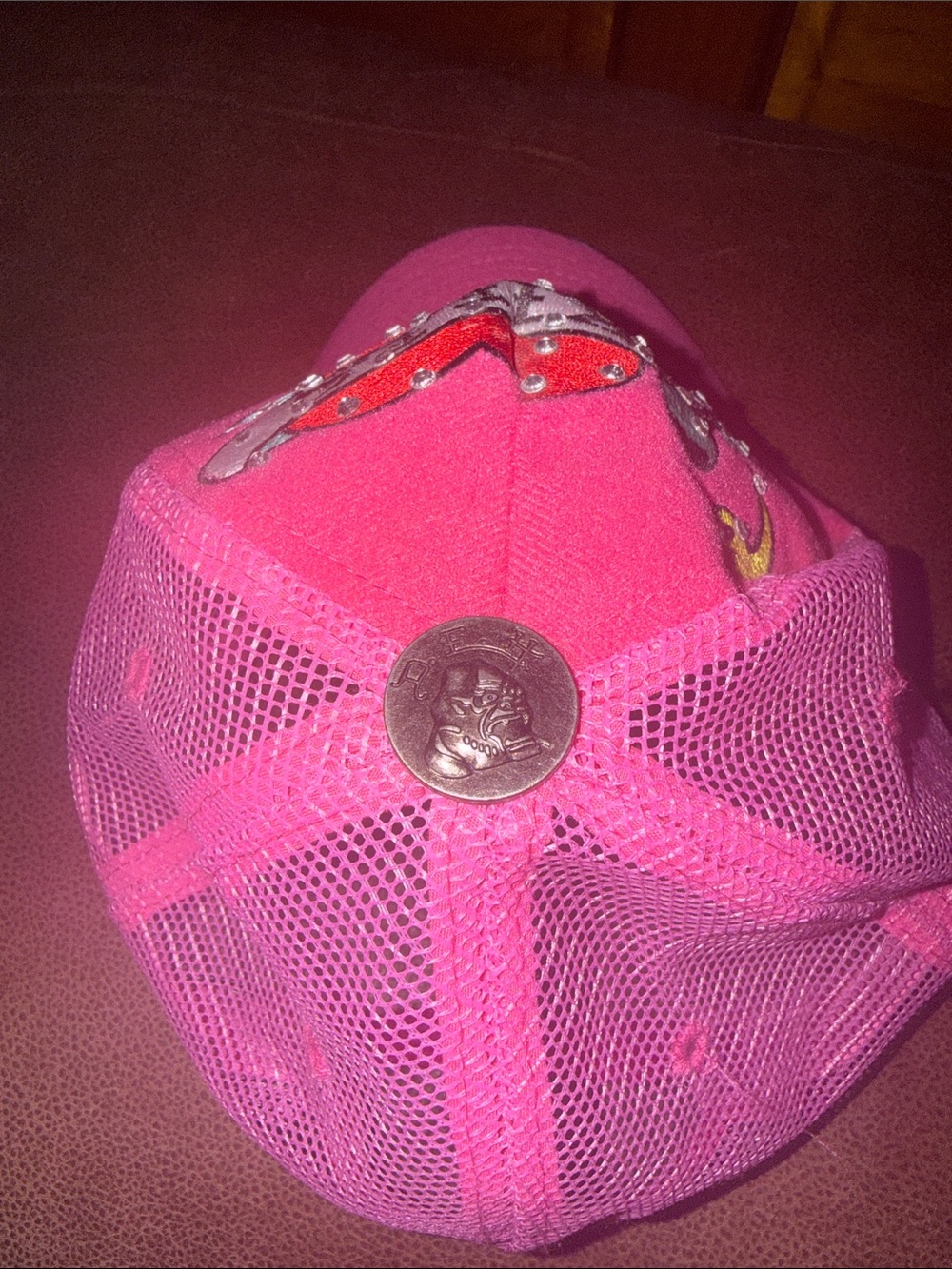 Ed Hardy Pink Trucker Hat with Embroidered Skull & Heart - Picture 4 of 5